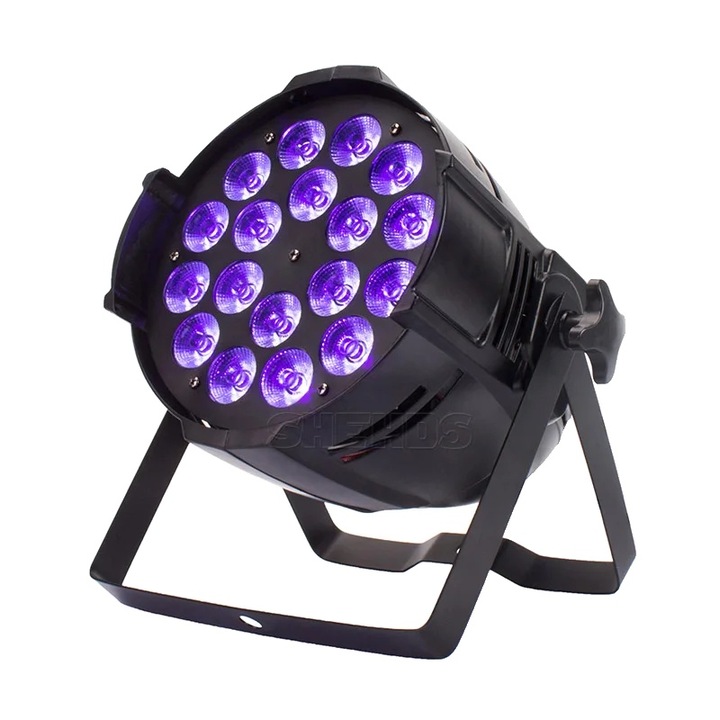 LED Hajlámpa, 18x18W, RGBWA+UV, DMX vezérlés, 21.5x23x22cm, Szett