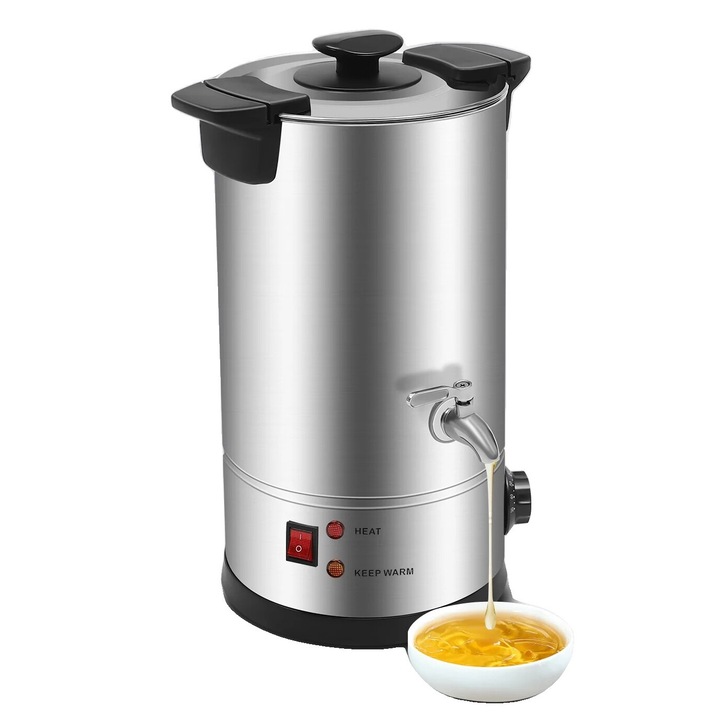 Vas electric pentru topit ceara 10L, 1800W, control precis al temperaturii, inox, argintiu