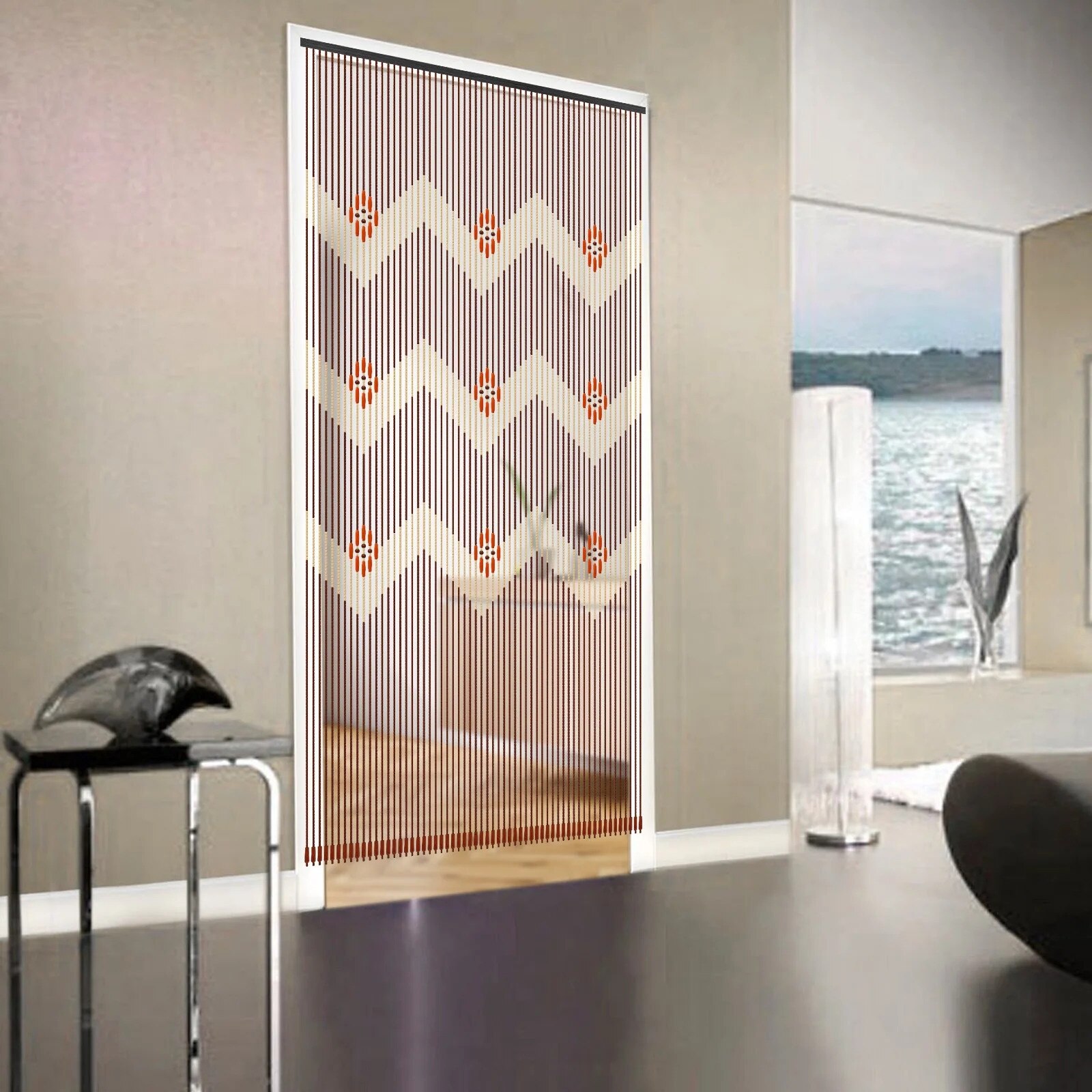 Perdea din margele din bambus, design colorat, utilizare interioara,  90x195cm, set de 60 lanturi de margele - eMAG.ro