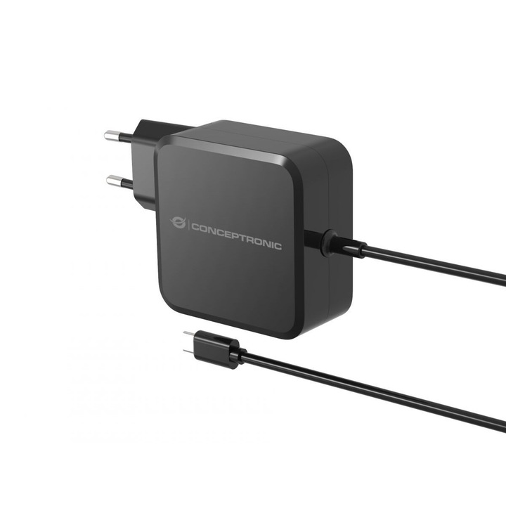 Conceptronic OZUL05BE 100W-os USB PD töltő beépített USB-C kábellel, fekete