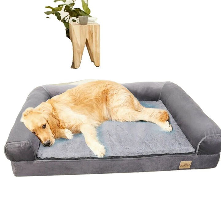 Culcus pentru caini, Navy Blue, 120x90x20cm, spuma ortopedica, impermeabil, cu husa detasabila si lavabila, XL