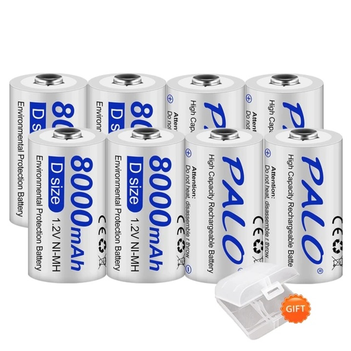 8 db-os újratölthető elemkészlet D, 8000mAh, 1.2V, fehér