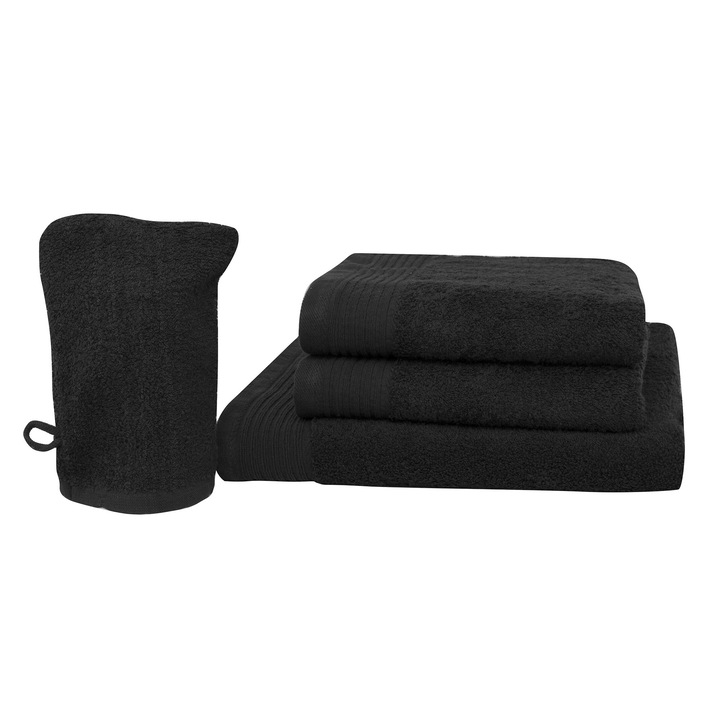 Set baie 4 produse Lux Collection, Negru, 100% bumbac Terry Selection, 550 gr/mp