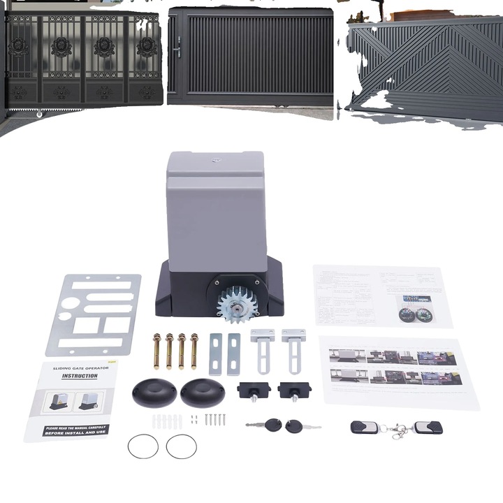 Deschizator automat pentru porti glisante, 750W, capacitate 1600 kg, control de la distanta, functionare silentioasa, dimensiuni 27x15x33cm