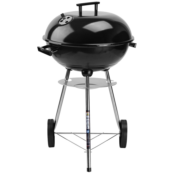 Gratar mobil Rotund, Procter, 41 cm, otel cromat, cu suport pentru accesorii, negru