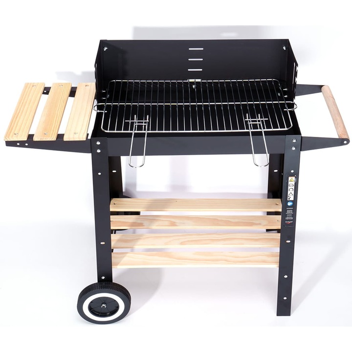 Gratar pe carbune Procter cu roti, 4 niveluri de reglare a inaltimii, 80x86x41cm, negru mat