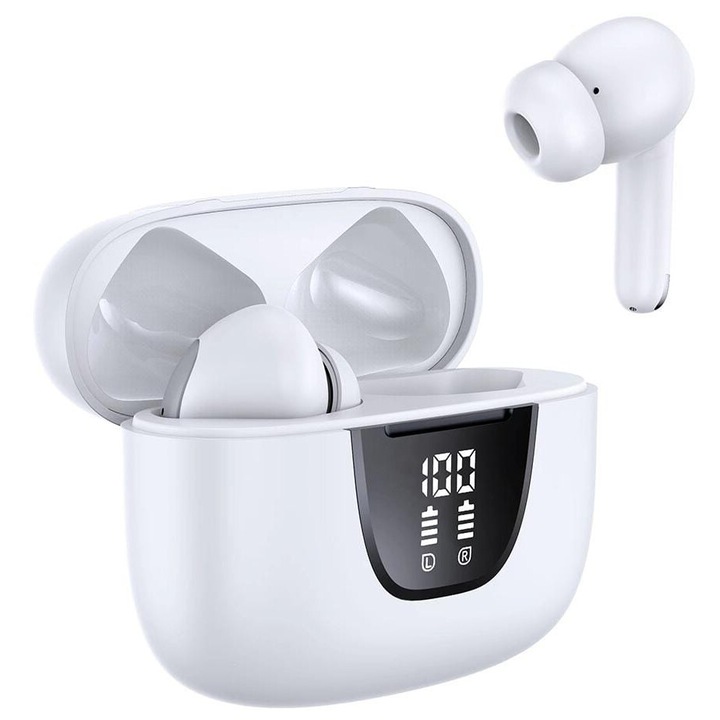 Airbass X-Beat vezeték nélküli fejhallgató, Bluetooth V5.3, zajcsökkentés, fehér