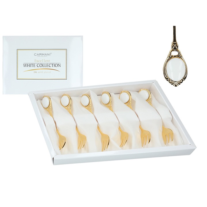 Set 6 furculite decorative, CARMANI, aurii, ambalate in cutie eleganta