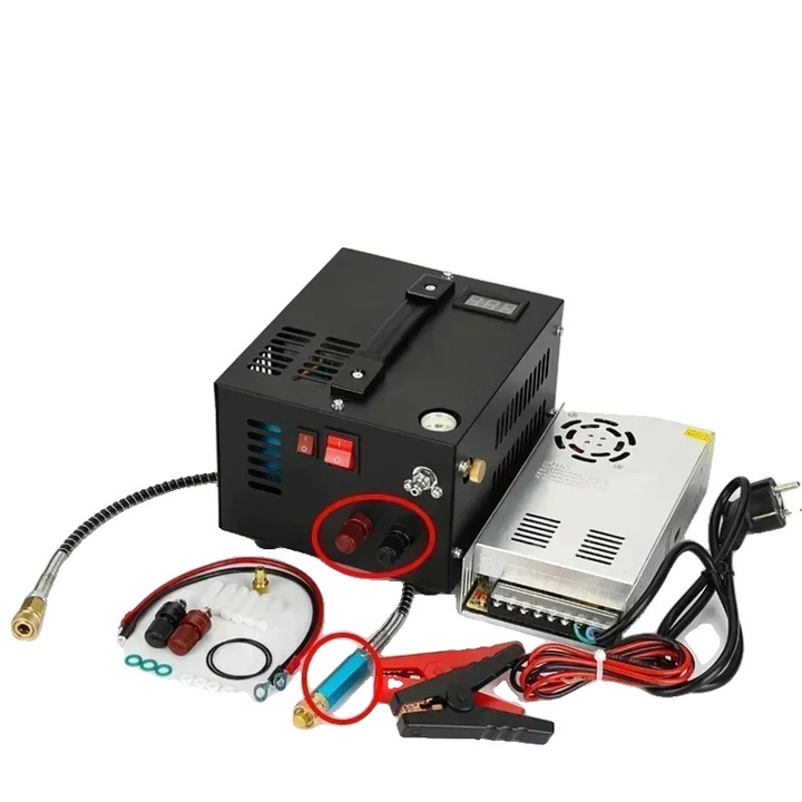 Compresor de aer electric, 4500psi, 12V/110V/220V, design cu pompa multistadiala, filtru mic