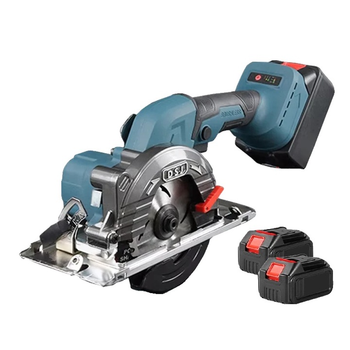 Безжичен циркуляр, безчетков мотор, диск 125 мм, максимална дълбочина на рязане 59 мм, комплект с 2 батерии