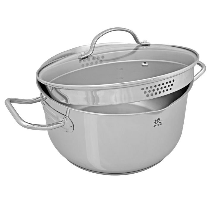 Oala Shiori 24 cm, inox 316, cu capac, rezistenta la coroziune, pentru toate tipurile de plite