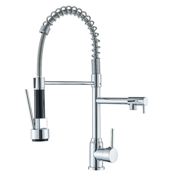 OEM Konyhai csaptelep, rugalmas lehúzható permetező, 360°-os forgás, krómszürke hordó