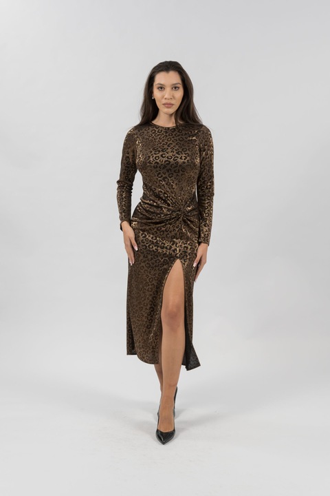 Rochie Gri Leopard Print cu Slit Yasmin, Maro