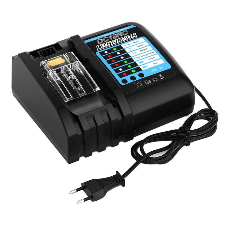 DC18RC kétportos töltő lítium-ion akkumulátorokhoz, 6A, LED kijelző, fejlett védelem, 4A EU