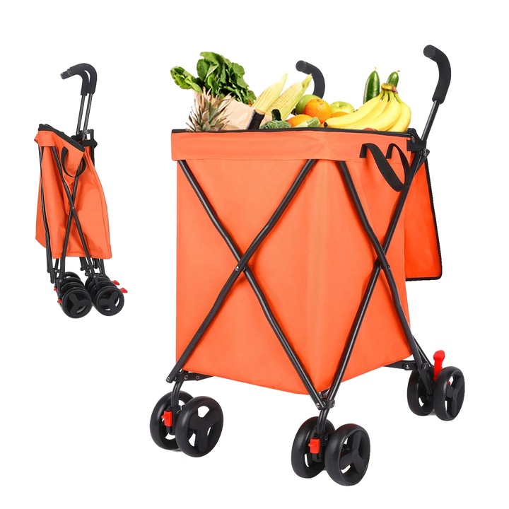 Carucior pliabil, design usor, roti mobile, portocalie, capacitate 180 lbs