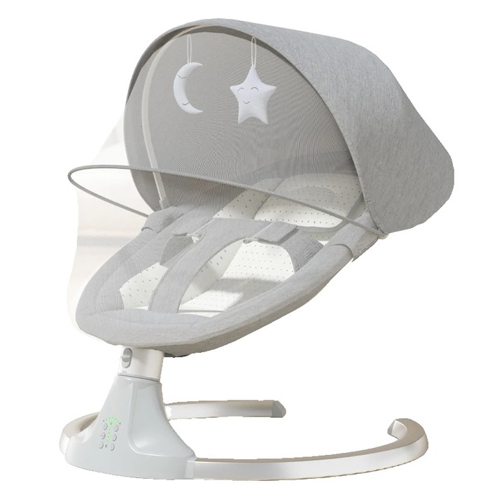 Balansoar electric pentru bebelusi, M3-GRAY, design unisex, cu telecomanda, jucarii suspendate