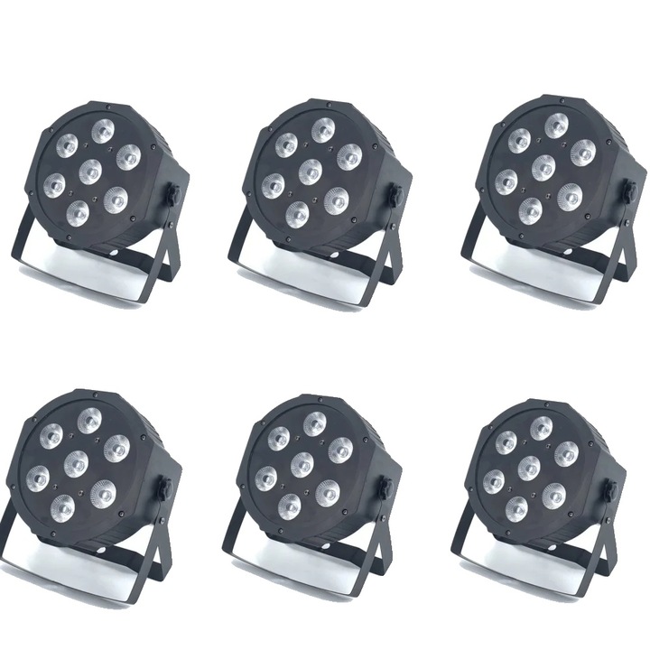 LED színpadi lámpa, 90W, DMX vezérlés, 6 db-os készlet 7x12W RGBW, EU csatlakozó
