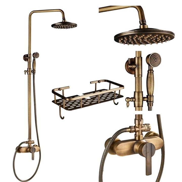 Set de dus cu robinet, din alama, cap de dus de 8 inch, baterie cu doua manete