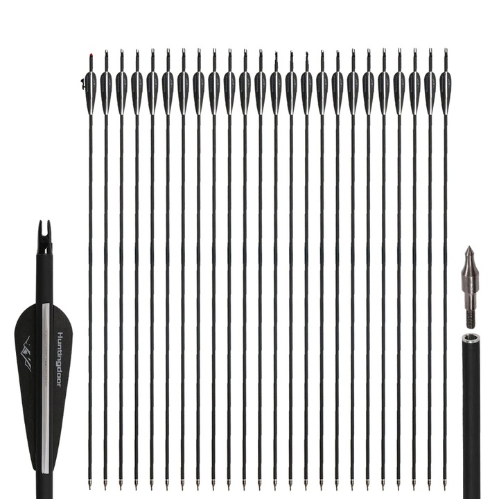 Sageti de vanatoare din carbon, 24 bucati, 100 grain, 805mm, 3-inch pene TPU