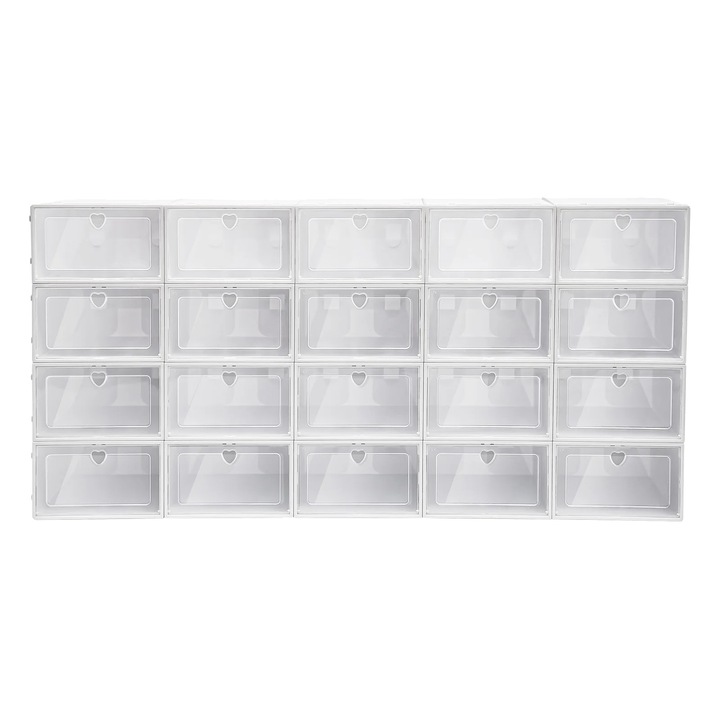 Set organizatoare incaltaminte, 20 bucati, transparente, alb, 23x33x14cm