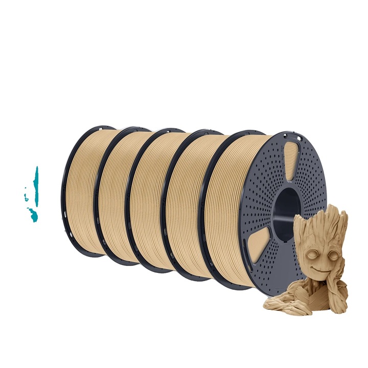 Filament 3D, 1 kg, 1.75 mm, efect lemn, artar, set