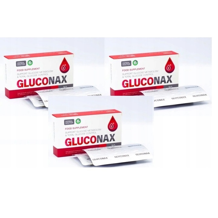 Set 3 cutii suplimente alimentare, Gluconax Premium, Controlul zaharului din sange, 30 capsule, Extract de plante