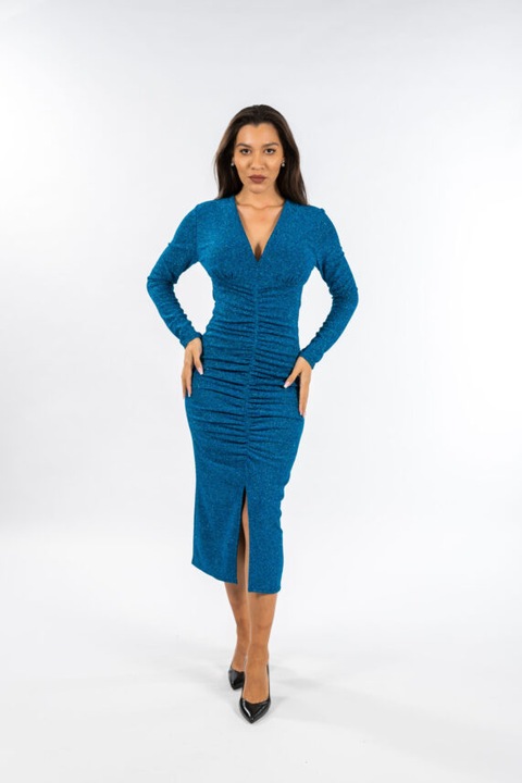 Блестяща рокля, миди, синя