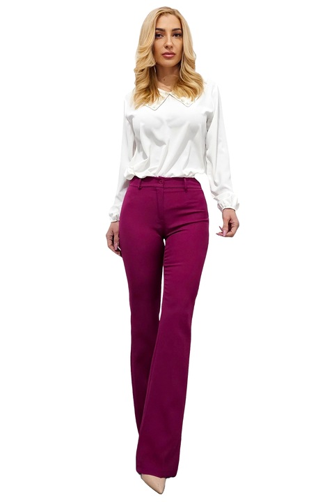 Pantaloni eleganti, Katte, croiala slim evazata si talie inalta, Violet, Marimea S, FashionForYou