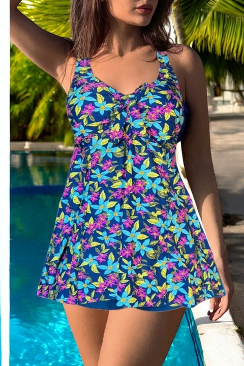 Costum de baie marime mare, tankini, 2 piese, fusta si pantaloni scurti, multicolor w139 8986, Multicolor