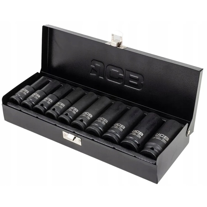 Set 10 chei tubulare JCB, din otel, cu valiza de transport