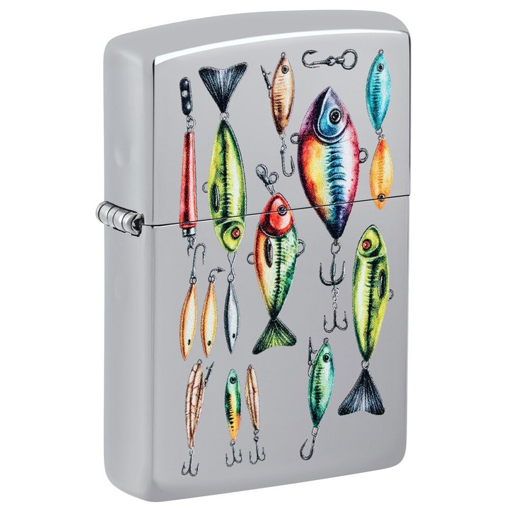 Bricheta Zippo, Fishing Hooks Design, metal, 5,7x3,9x1,3cm