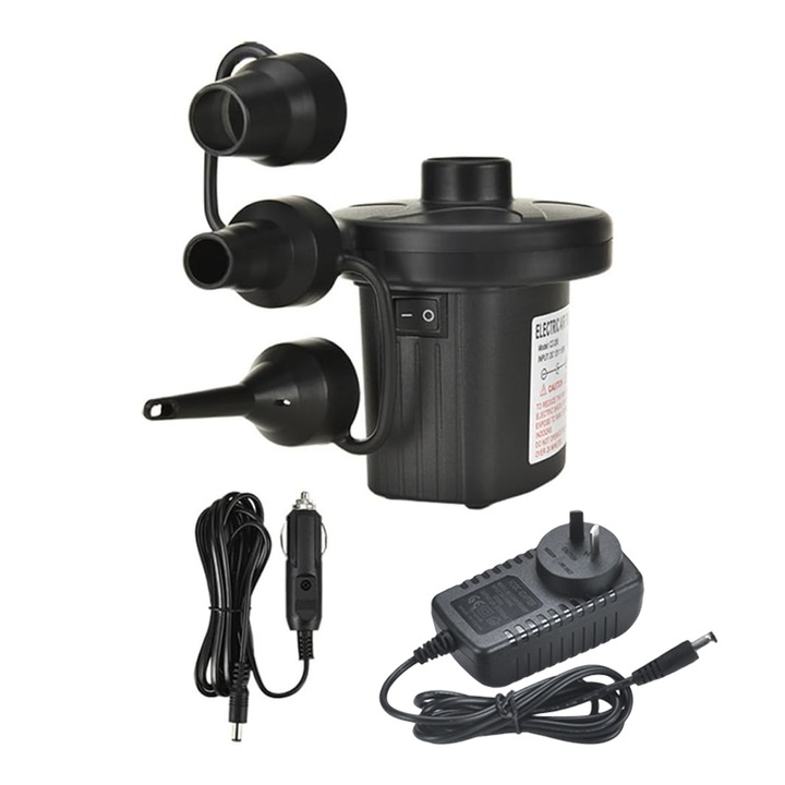 Pompa electrica de umflat Enforose, portabila, cu 3 duze, pentru saltele si barci, dimensiuni mici