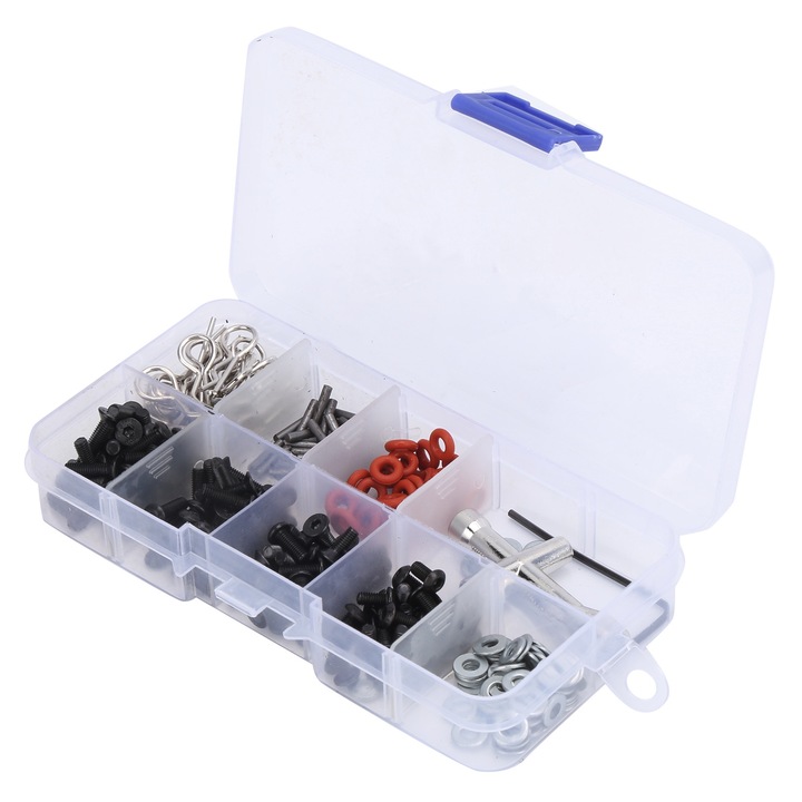 Set de suruburi metalice RC AMRINUGL pentru masina de control la distanta HSP 1/10, 15 suruburi cu cap plat, 15 suruburi cu cap rotund, cutie de depozitare