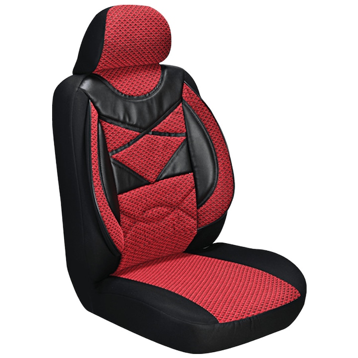 Комплект калъфи за седалки за кола Amio, тапицерия за предни и задни седалки , Пълен комплект 8 части, Червен