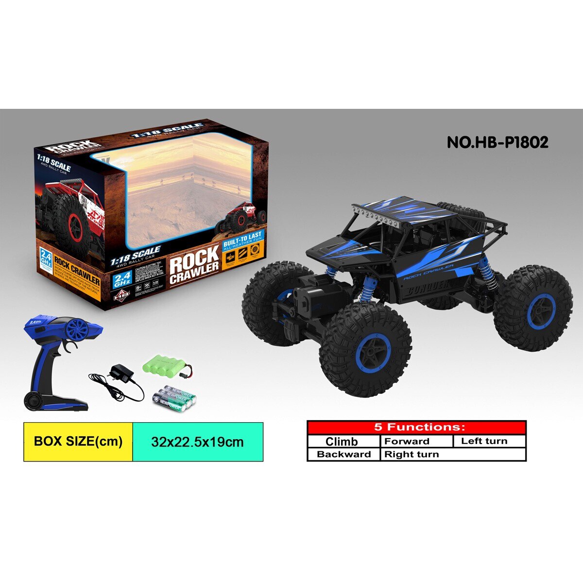 CRDB70%マウイワウイ Masinuta RC Rock Crawler 1/18, AMEWI, 4WD, albastra, 24,6x13,3x15