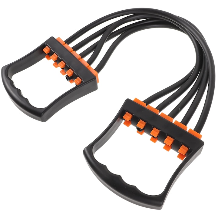 Фитнес експандер, с 5 еластични въжета и дръжки, регулируем 8-40 кг, гумен, за домашни тренировки, фитнес, физическо възстановяване, гърди, бицепси, трицепси, рамене, гръб, гъвкав, лесен за употреба, 67 см, черен