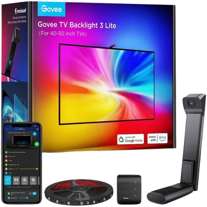 Smart LED RGBICW лента за телевизор Govee TV Backlight 3 Lite H6097, Wi-Fi, Bluetooth, Камера, 40-50 инча, Fisheye Correction