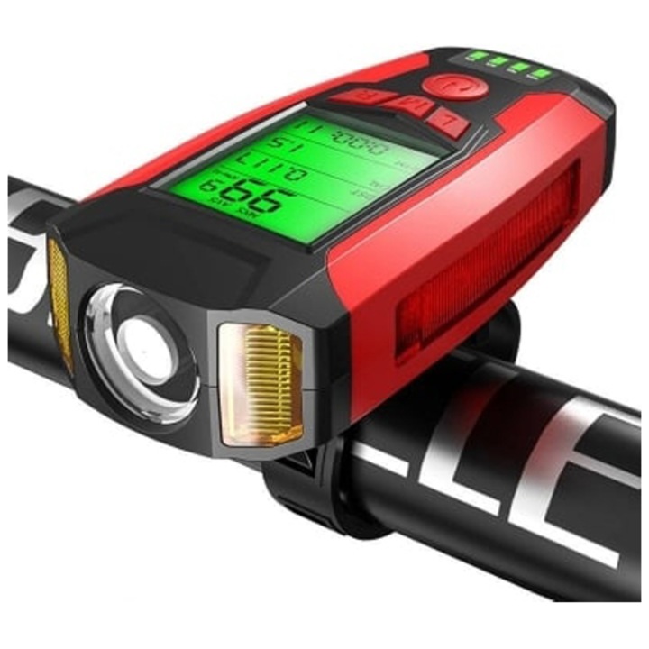 Фенер за велосипед Superfire BM01, 5W, 300 lm, Дисплей за скорост/пробег/температура/часовник, Вграден клаксон, USB зареждане, 1200mAh батерия, IPX4
