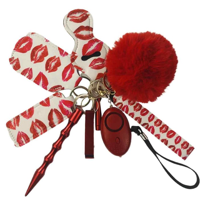 Set 10 brelocuri pentru femei, Dama, alarma siguranta, rosu