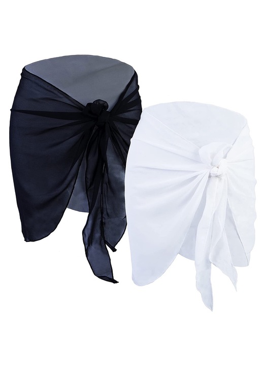 strand szett 2 darabos, fekete fehér, sifon, Fehér/Fekete, One Size