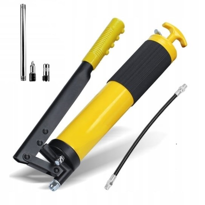 Pistol manuala pentru gresat, Zola, 600 ml, furtun 25 cm, 27-41 MPa, otel inoxidabil, 2 capete, 41 x 7 cm