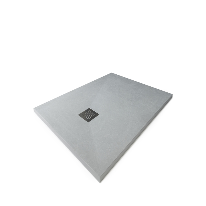 Cadita de dus slim ultra usoara ALUX Fibrex, 170x75 cm, gri inchis, textura stone, cu grilaj inox