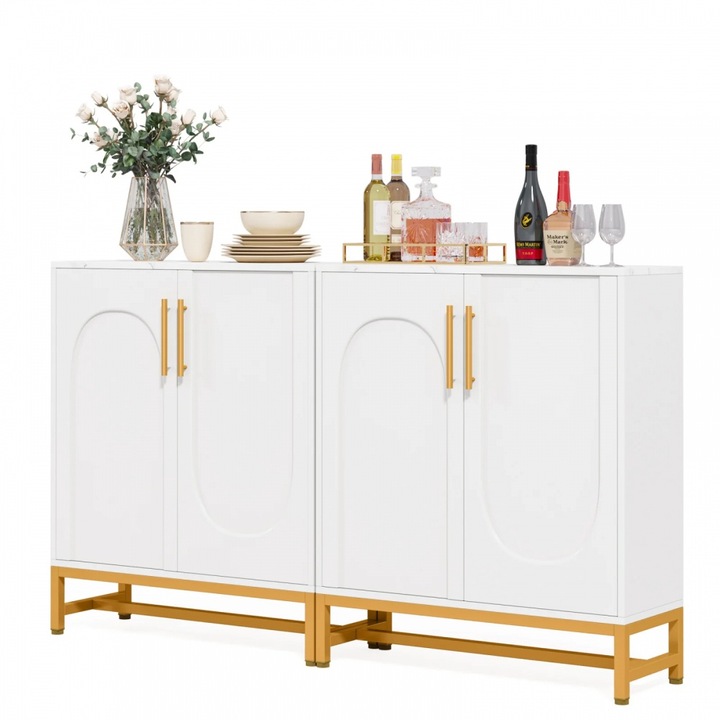 Comoda M8, Alb/Auriu, 150X35X90