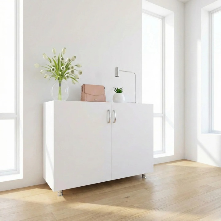 Comoda Tv ANA, H80 x A50 x L80cm, Picioare Reglabile, Culoare Alb, Pal 18mm