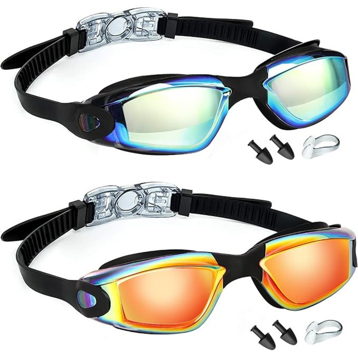 JOGVELO Ochelari de Inot Set 2 Bucati, Anti-aburire pentru Adulti, Portocaliu