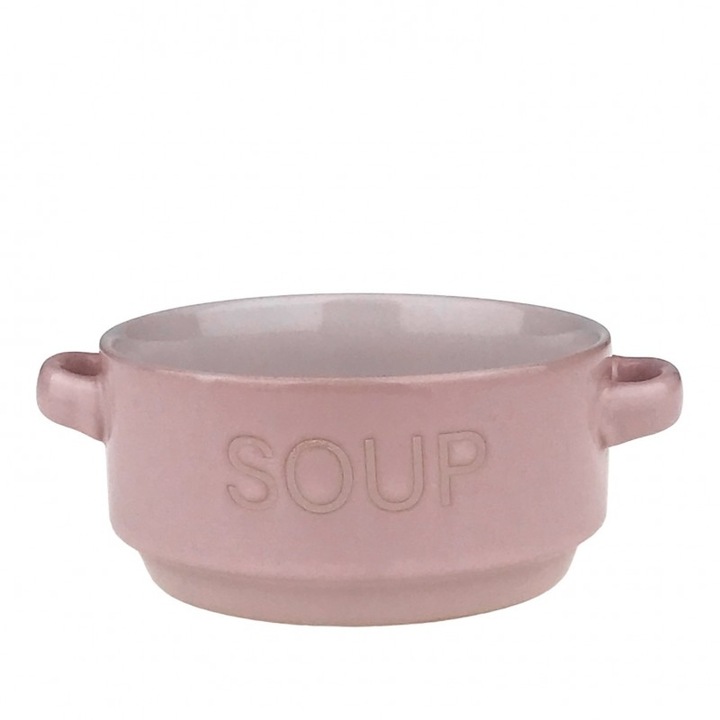 Kerámia tál két füllel és írólevessel 13X6 cm rózsaszín