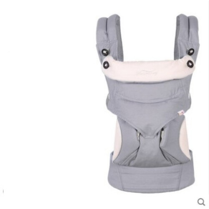 Ергономична раница за бебе, четири сезона, памук, 4 начина на носене, сива, 3-48 месеца