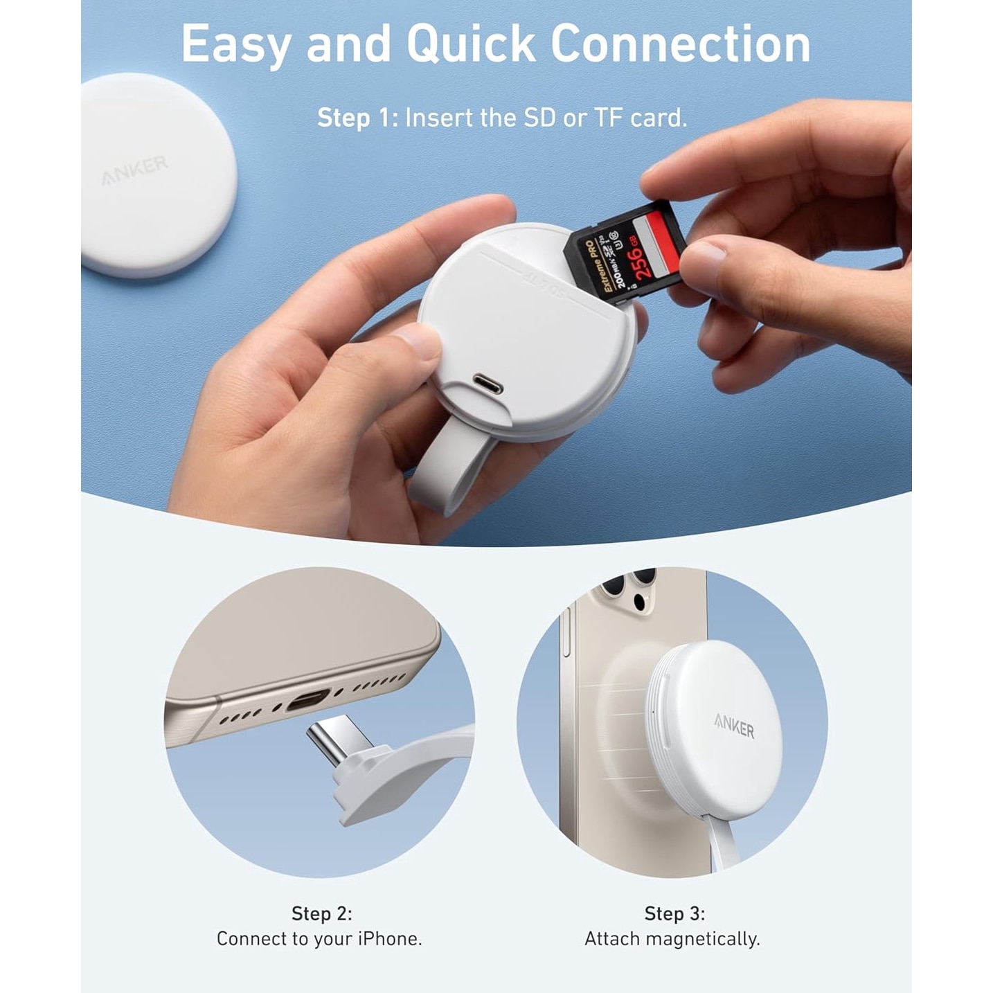 Memory Card Reader Anker MagGo Adaptor SD USB-C Alb