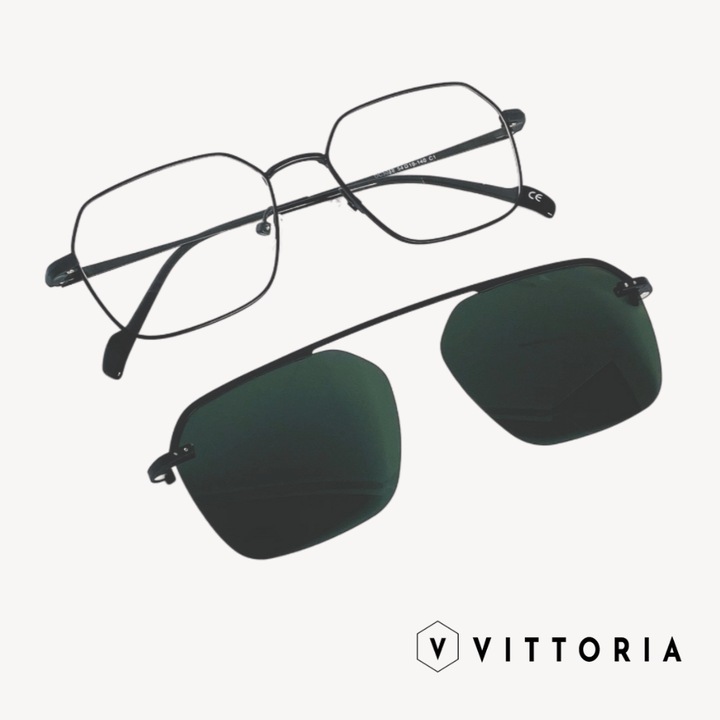Set Ochelari magnetici Vittoria multifunctionali, Rama metalica, Clip on Negru polarizat, Model GAO, Negru