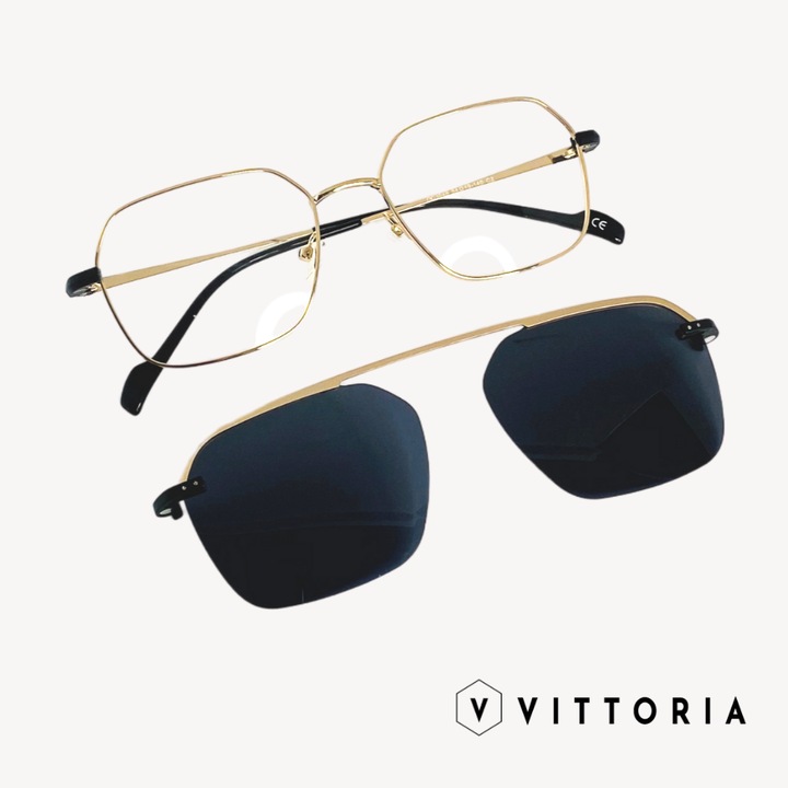 Set Ochelari magnetici Vittoria multifunctionali, Rama metalica, Clip on Negru polarizat, Model GAO, Auriu